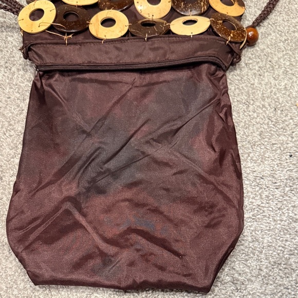 Brown and Tan wood Beaded Women's Bag - Picture 8 of 10